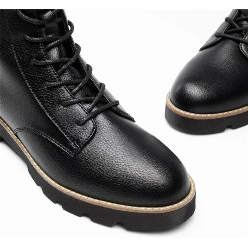 Women's Combat Ankle Boots Lace up Lug Sole Fashion Booties Shoes - Picture 5 of 7